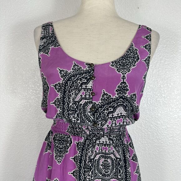 Anthropologie Maeve Dress Women XS Purple Black Silk Chiffon Tank Midi Boho - Picture 5 of 16